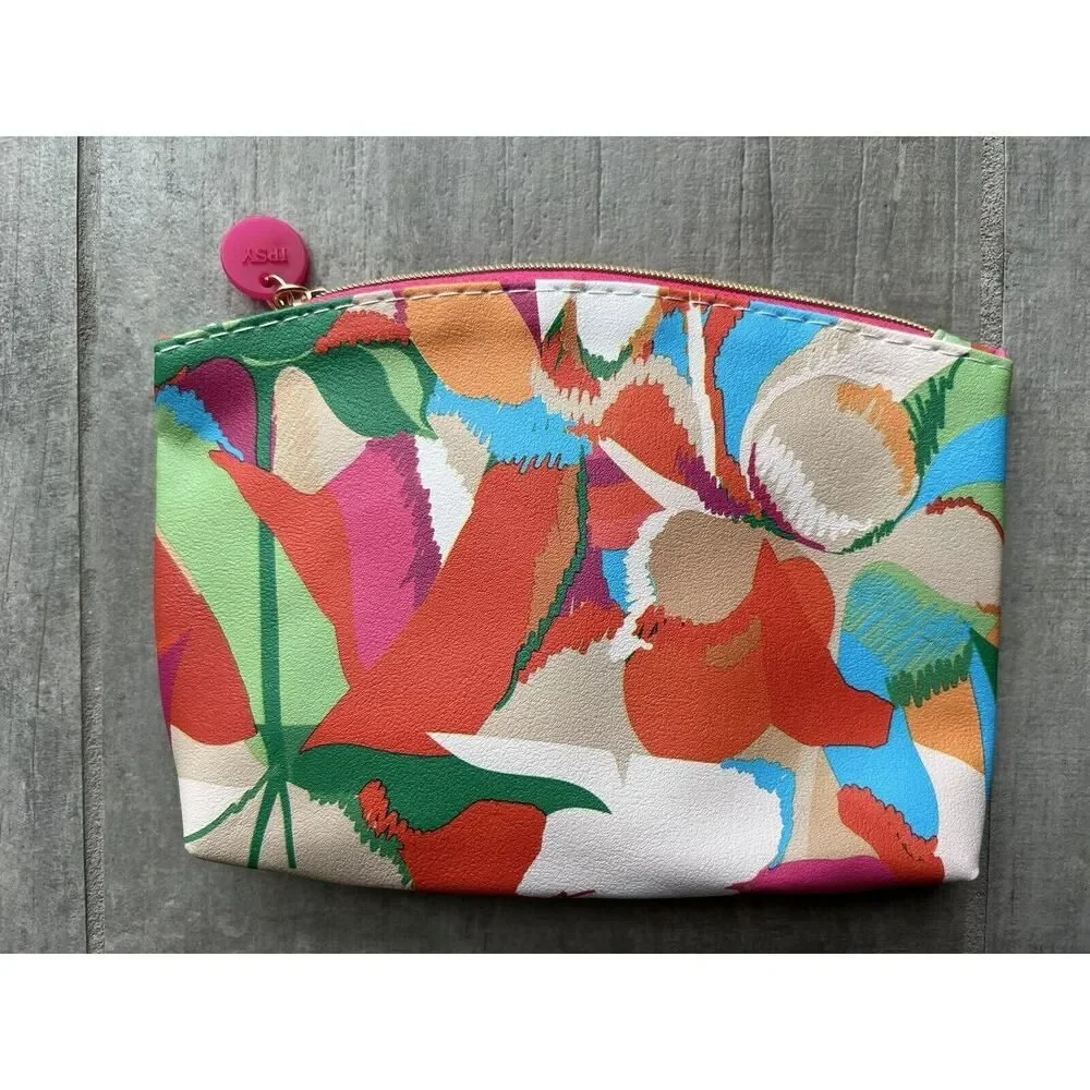 Ipsy Makeup Bag Zippered Pouch Wallet Clutch Bloom Flower Colorful Travel NEW